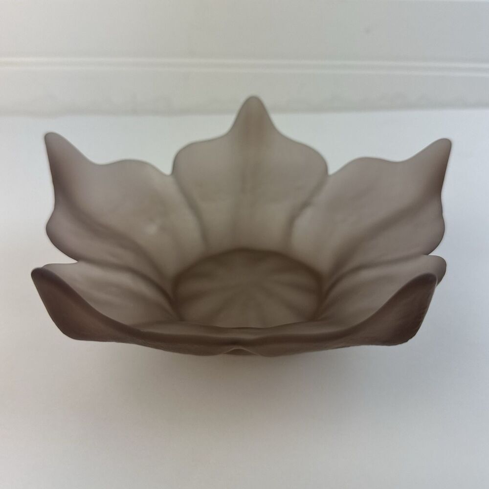 Viking Glass Frosted Satin Charcoal Brown Amber Stockholm Lotus Petal Bowl 6.25"